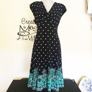 Jones NY Navy Polka Dot with Aqua Paisley Hem